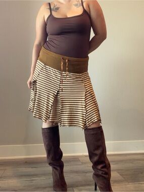 Charles Nolan Foldover 100% Silk Striped Drawstring Skirt